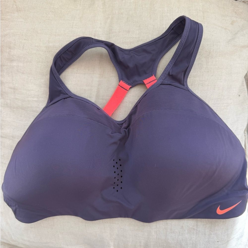 Nike Women's Dark Purple Sports Bra with Pink Accent